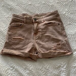Light pink washed jean shorts